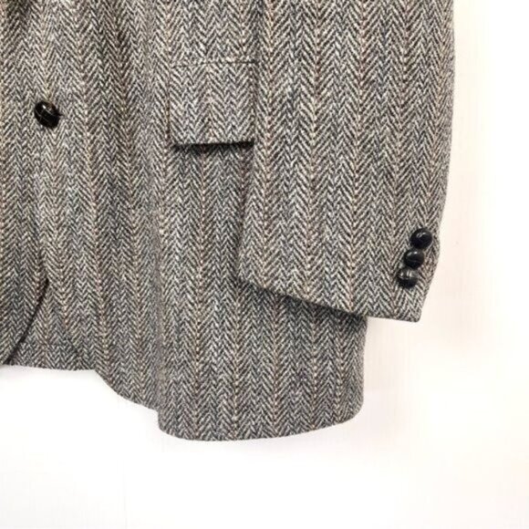 Harris Tweed 80s Wool Herringbone handwoven classic blazer sport coat gray 42 - Picture 2 of 8